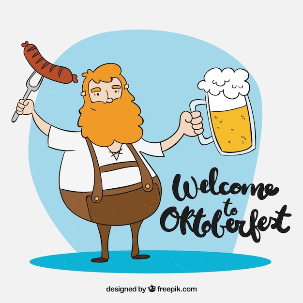 Hand drawn german man with beer and sausage