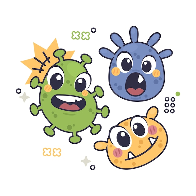 Free vector hand drawn germs cartoon illustration