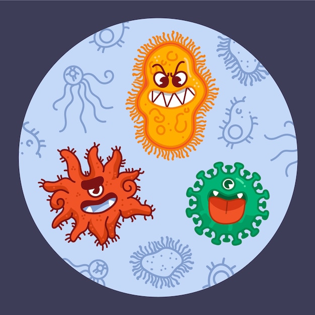 Free vector hand drawn germs cartoon illustration