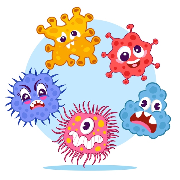 Hand drawn germs cartoon illustration