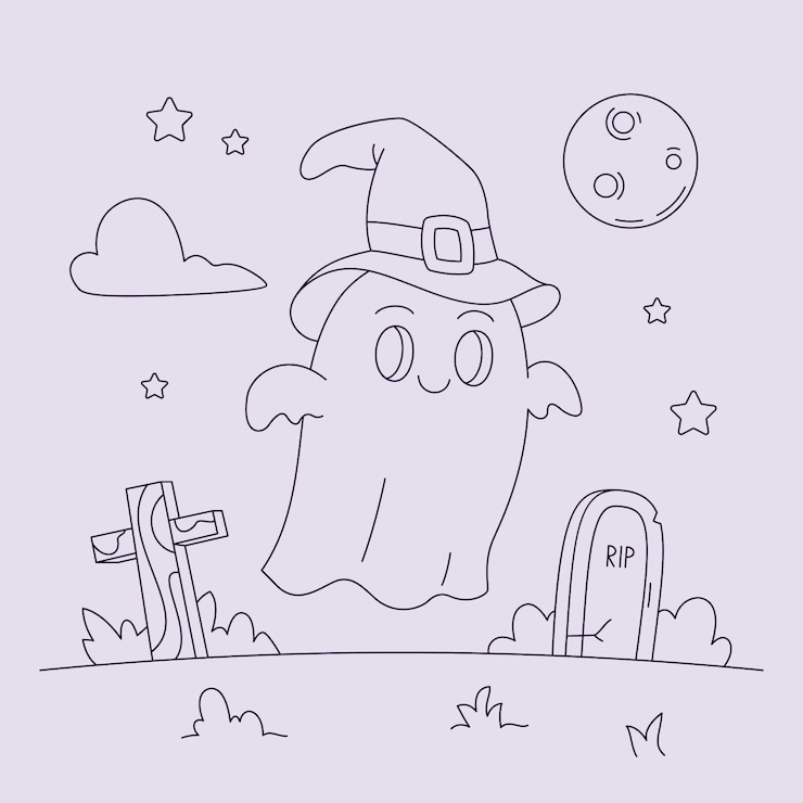 무료 Vector 손으로 그린 고스트 개요 그림