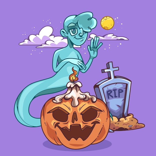 Free vector hand drawn ghost and pumpkin horror illustration