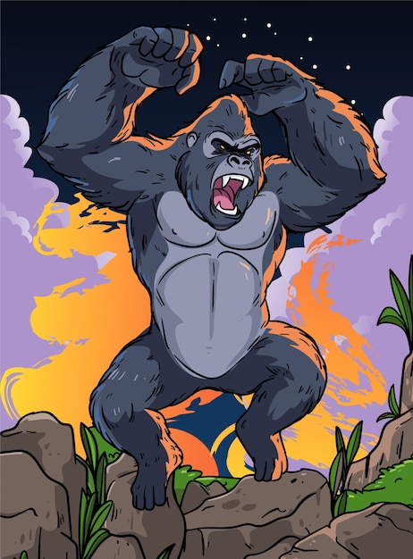 Vettore gratuito illustrazione di un gorilla gigante disegnata a mano