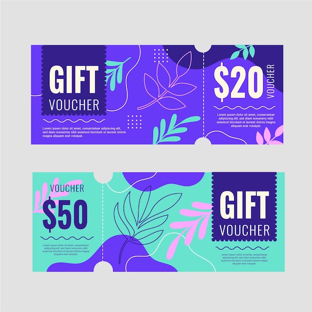 Free vector hand drawn gift voucher banners with leaves