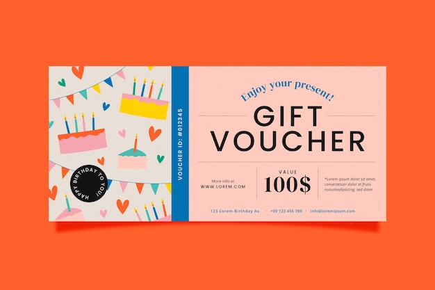 Hand drawn gift voucher birthday template