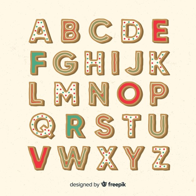 hand drawn gingerbread alphabet