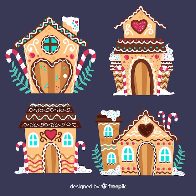 Free vector hand drawn gingerbread house collection