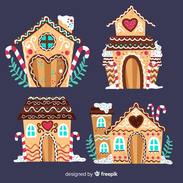 Hand drawn gingerbread house collection