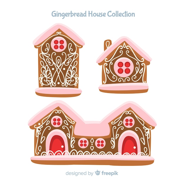 Free vector hand drawn gingerbread house collection