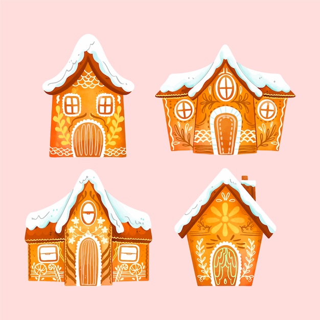 Free vector hand drawn gingerbread house collection