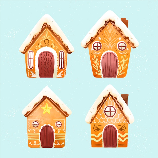 Hand drawn gingerbread house collection