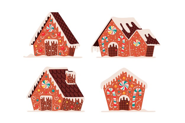 Hand drawn gingerbread house collection