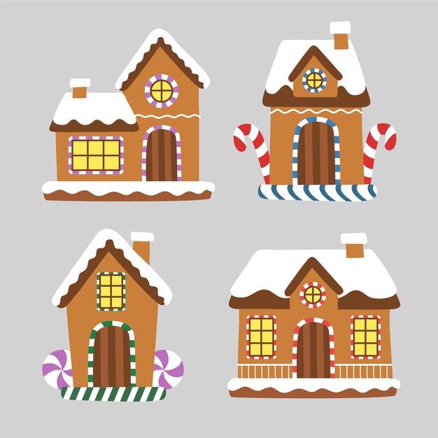 Hand drawn gingerbread house collection