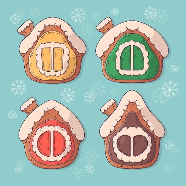 Free vector hand drawn gingerbread house collection