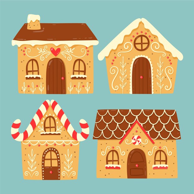 Hand drawn gingerbread house collection