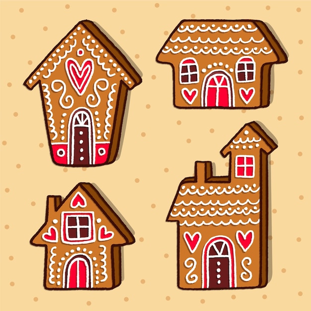 Free vector hand drawn gingerbread house collection