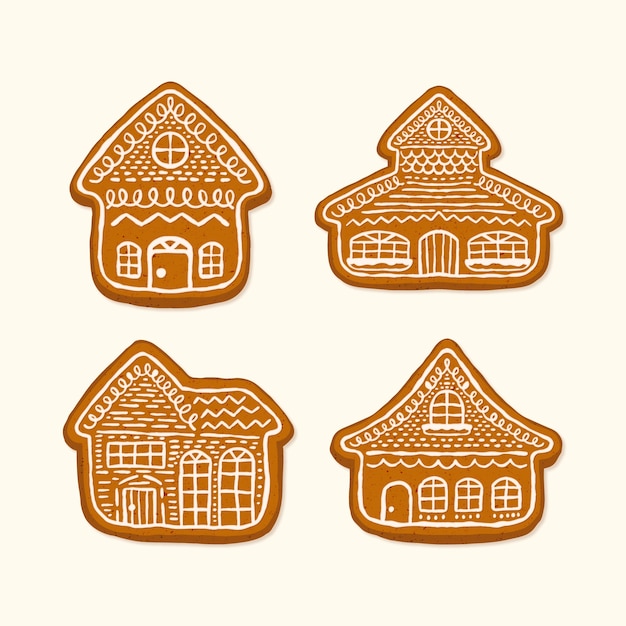 Бесплатное векторное изображение Коллекция рисованной пряничный домик