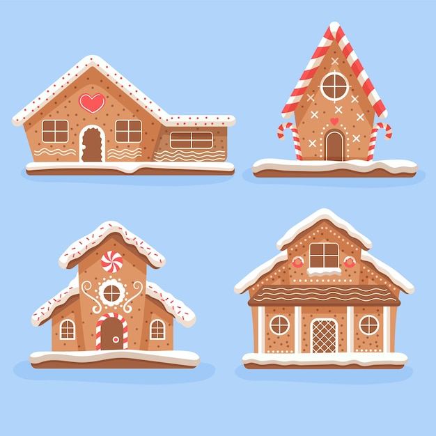 Hand drawn gingerbread house collection