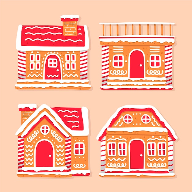 Бесплатное векторное изображение Коллекция рисованной пряничный домик