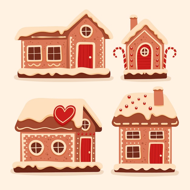 Free vector hand drawn gingerbread house collection