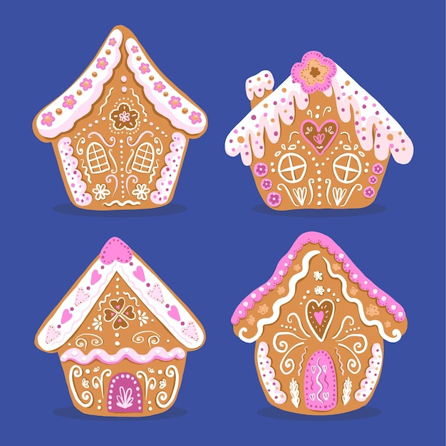 Free vector hand drawn gingerbread house collection