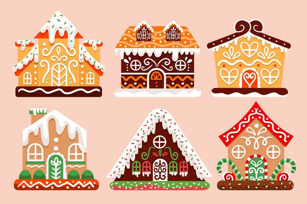 Hand drawn gingerbread house collection