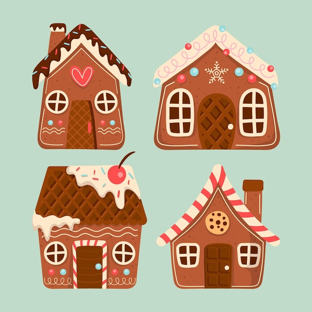 Free vector hand drawn gingerbread house collection