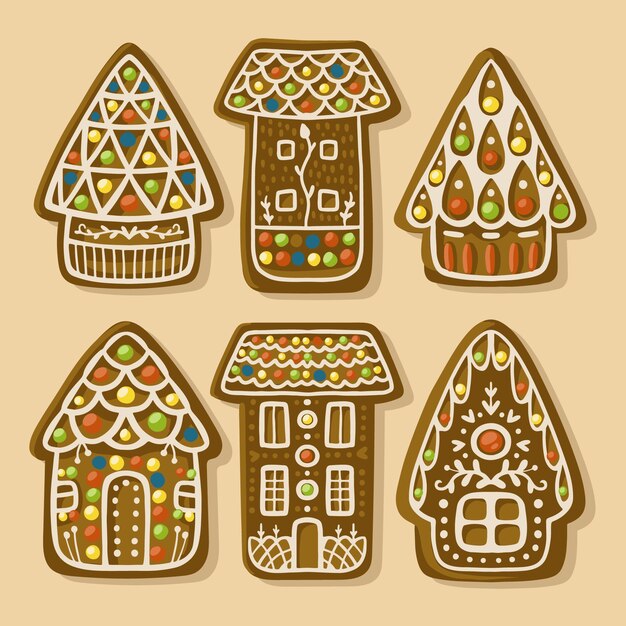 Hand drawn gingerbread house collection