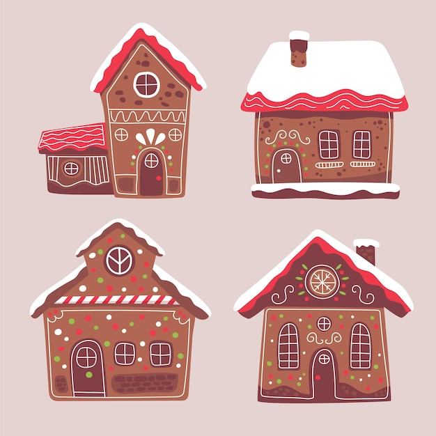 Hand drawn gingerbread house collection