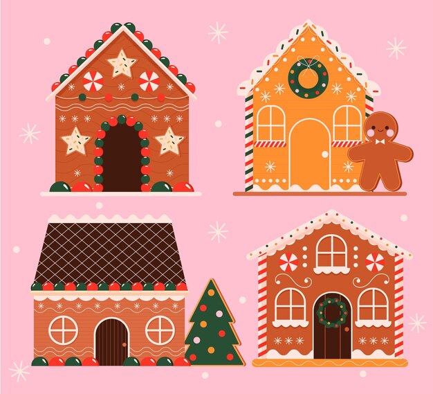 Hand drawn gingerbread house collection