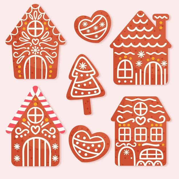 Free vector hand drawn gingerbread house collection