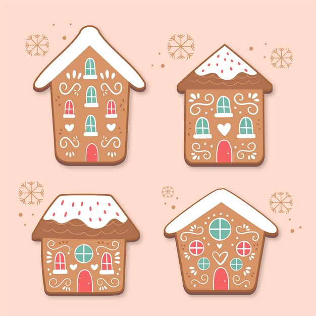 Hand drawn gingerbread house collection