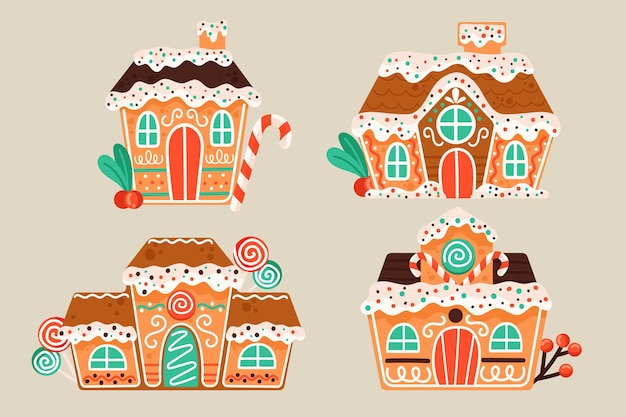 Free vector hand drawn gingerbread house collection