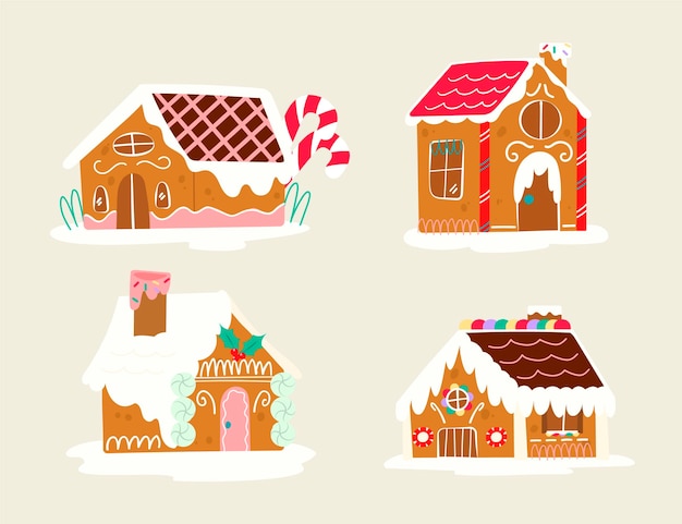 Free vector hand drawn gingerbread house collection