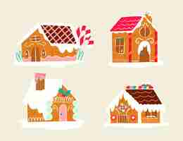 Free vector hand drawn gingerbread house collection