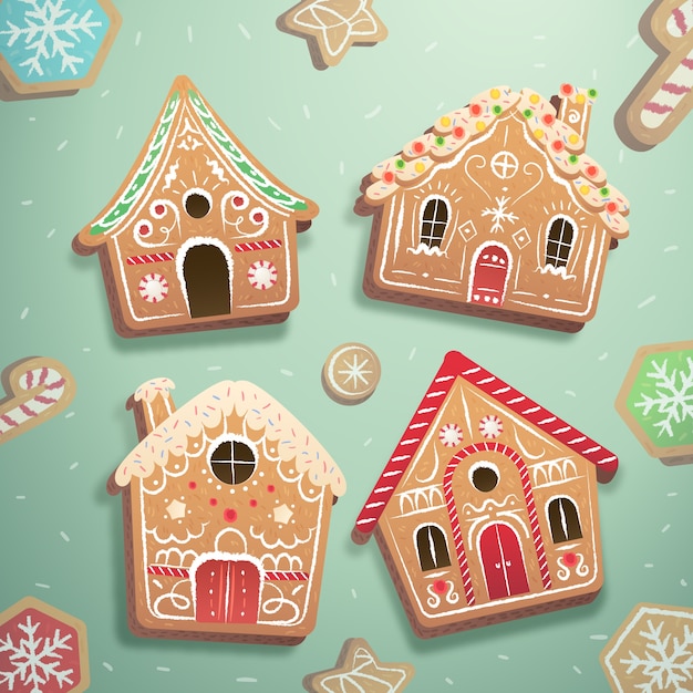 Free vector hand drawn gingerbread house collection