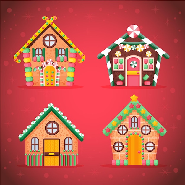 Hand drawn gingerbread house collection