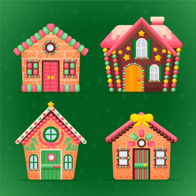 Free vector hand drawn gingerbread house collection