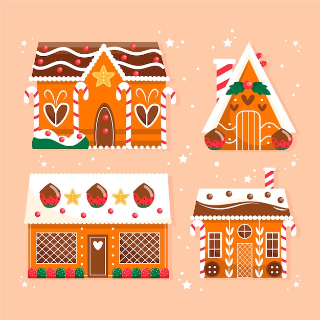Hand drawn gingerbread house collection