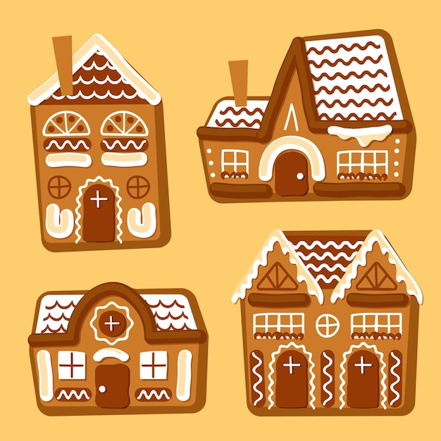Бесплатное векторное изображение Набор рисованной пряничный домик