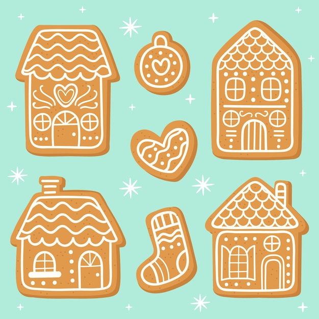 Free vector hand drawn gingerbread house set