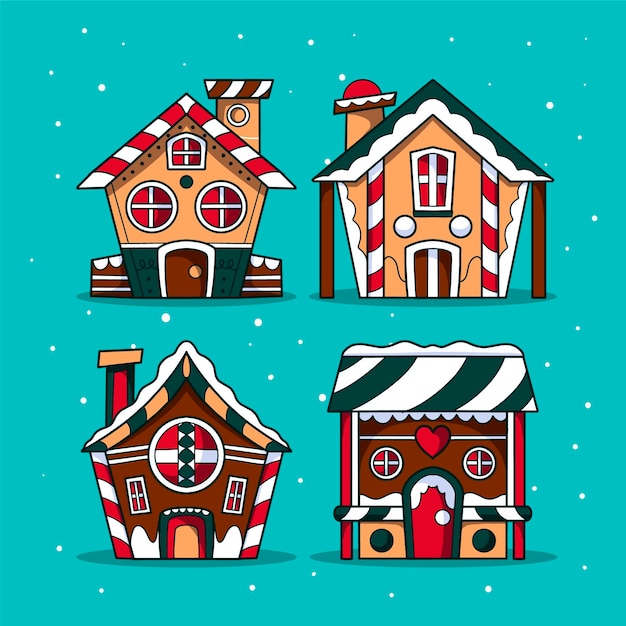 Hand drawn gingerbread houses collection