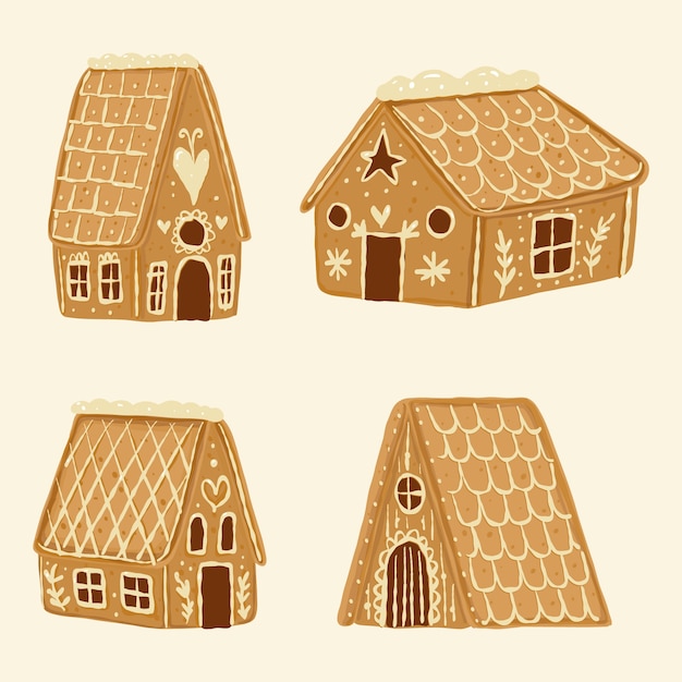 Hand drawn gingerbread houses collection