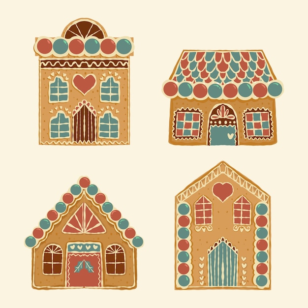 Free vector hand drawn gingerbread houses collection