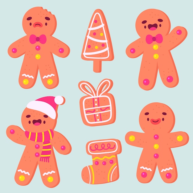 Hand drawn gingerbread man collection