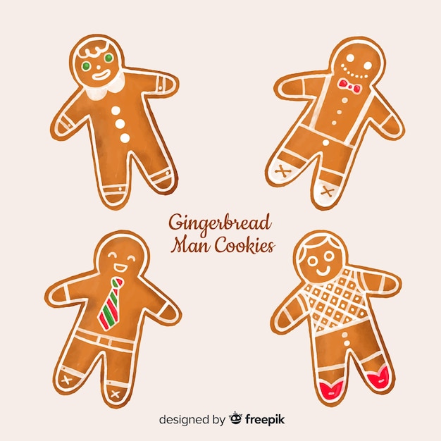 Hand drawn gingerbread man cookie collection