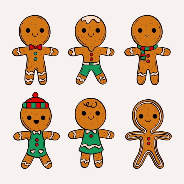 Free vector hand drawn gingerbread man cookie collection