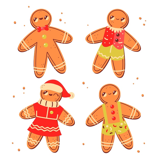 Free vector hand drawn gingerbread man cookie collection