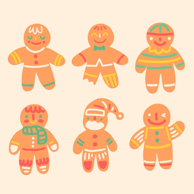 Free vector hand drawn gingerbread man cookie collection