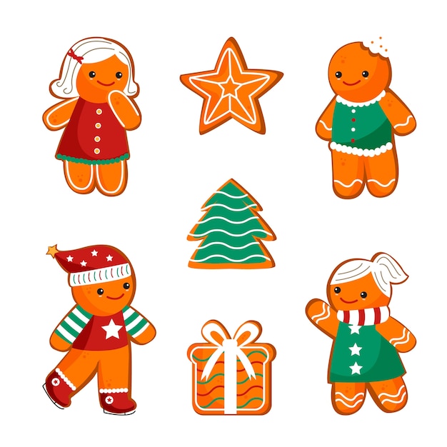 Hand drawn gingerbread man cookie collection